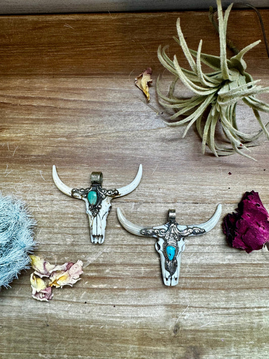 Tombstone Antler Longhorn with Turquoise Pendant