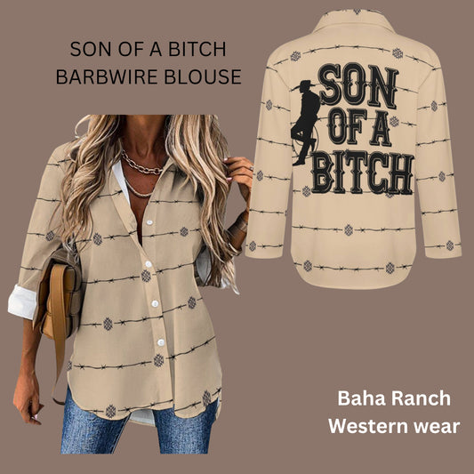 Baha Ranch Son of A Bitch Barbwire Button Up Blouse