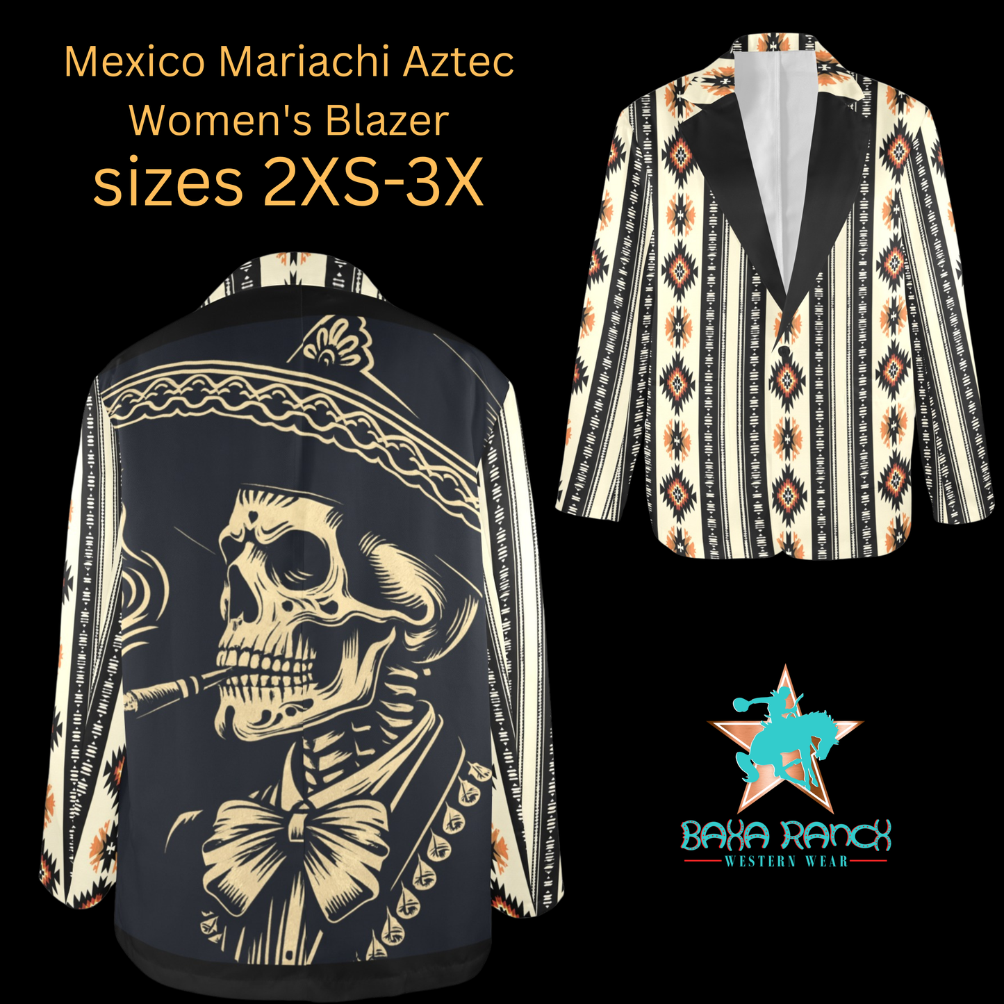 Colores De Mexico Mariachi Aztec Women's Blazer