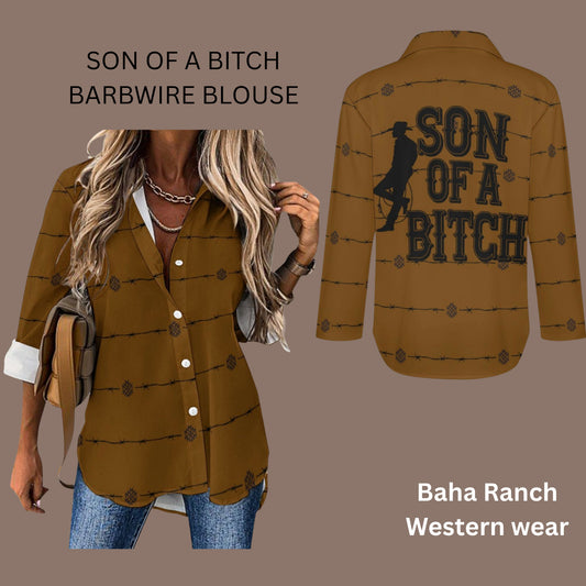 Baha Ranch Son of a Bitch Barbwire Long Sleeve Blouse