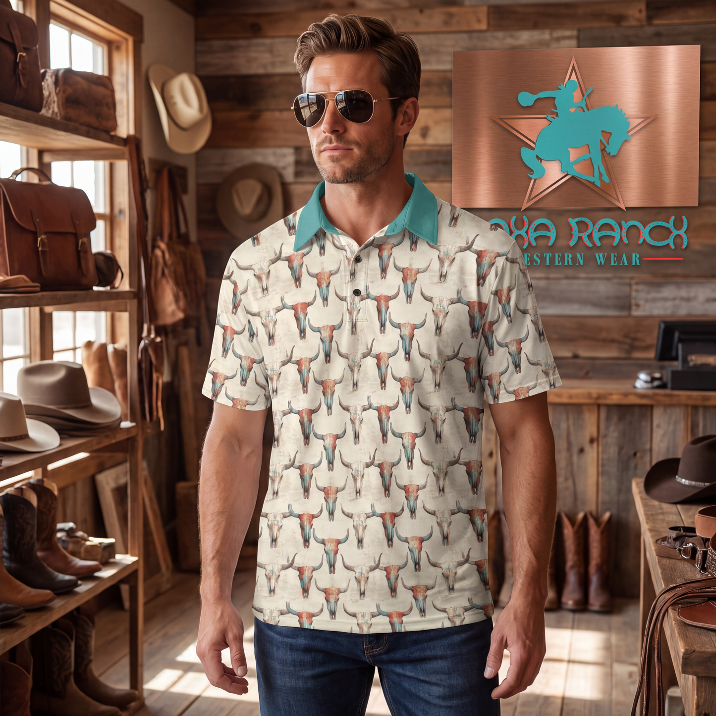 Baha Ranch Colored Skulls Men's Polo Style Shirt