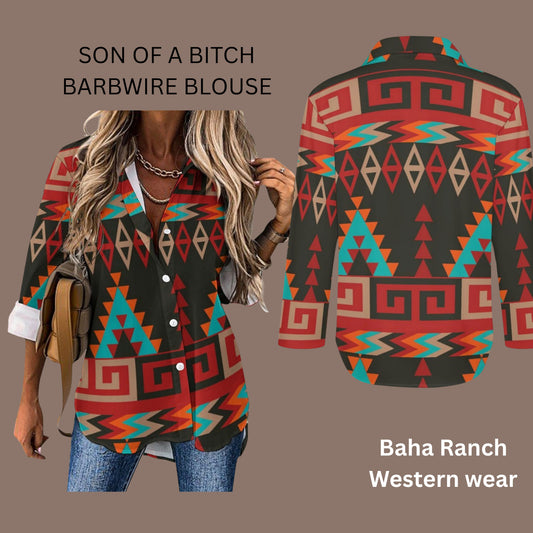 Baha Ranch Santa Fe Aztec Button Up Blouse