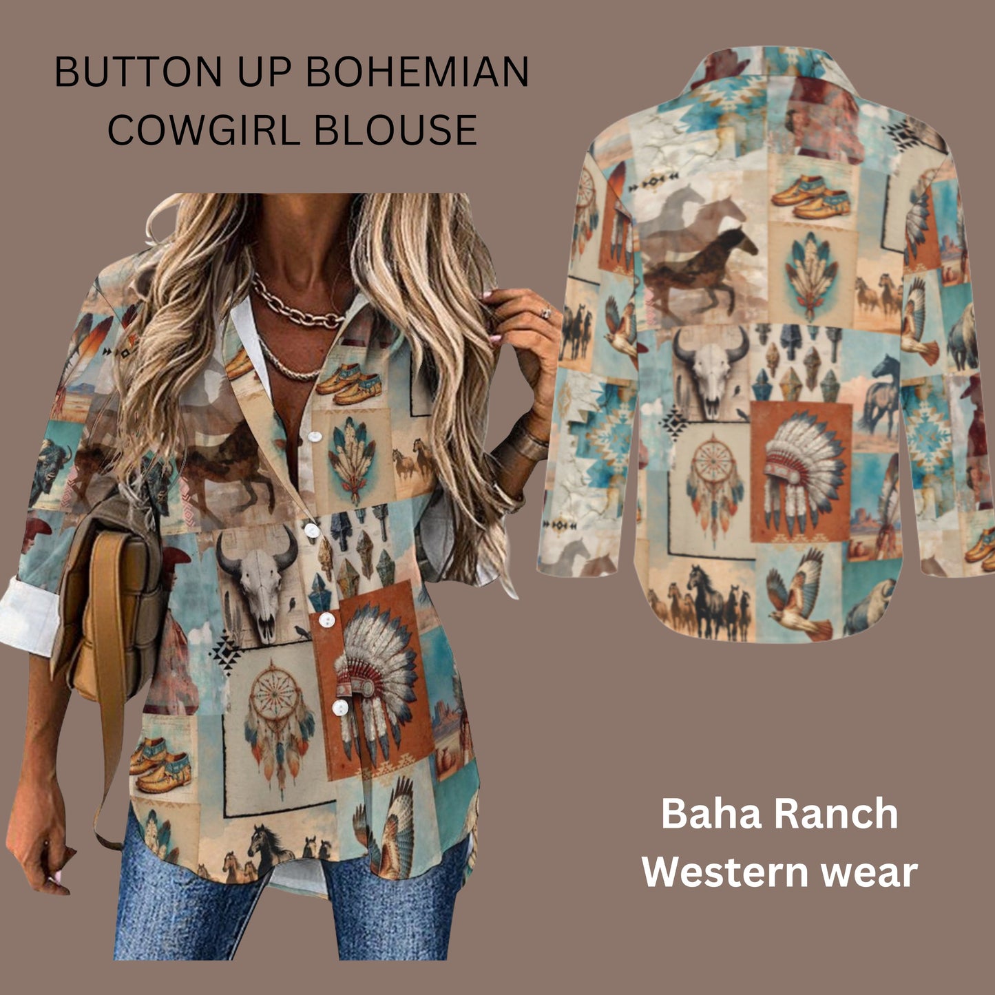 Baha Ranch Bohemian Dreams Cowgirl Button Up Blouse