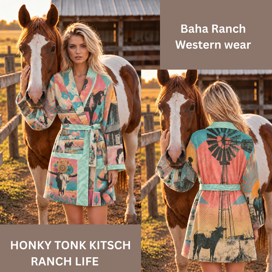 Baha Ranch Honky Tonk Kitsch Ranch Life Plush Miky Soft Fleece Robe