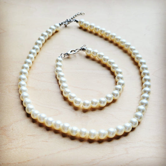 The Jewelry Junkie **Glass Pearl Necklace & Bracelet Set Wedding Collection 259w
