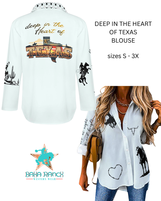 Baha Ranch Deep in the Heart of Texas Graphic Button Up Western Blouse