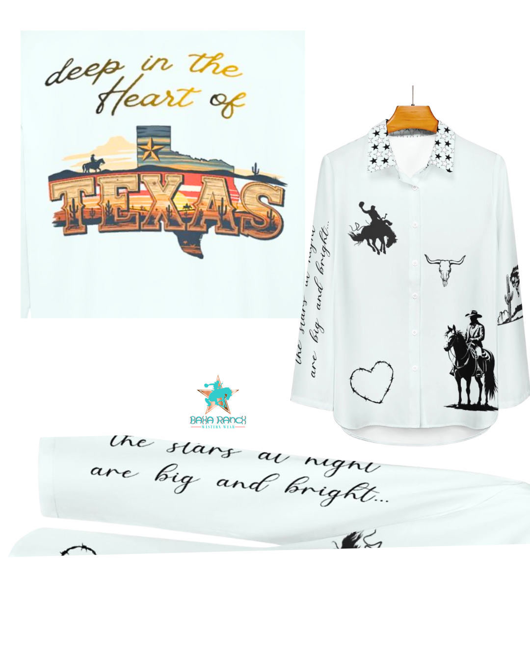 Baha Ranch Deep in the Heart of Texas Graphic Button Up Western Blouse