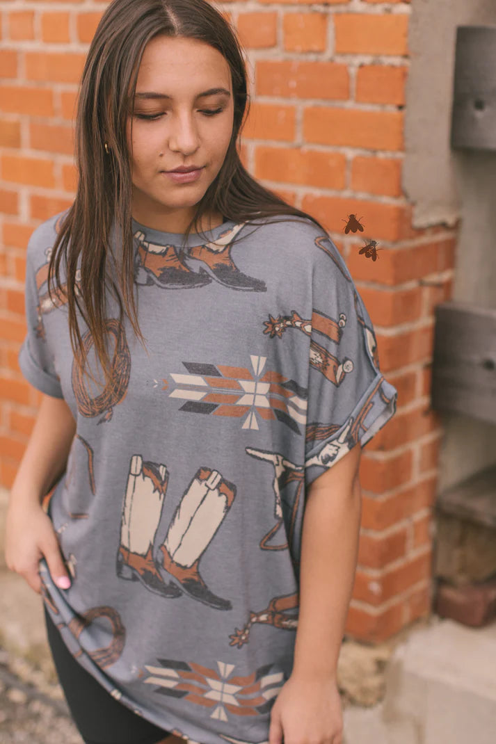 That Westy Gal Western Print Oversized Tee S/M