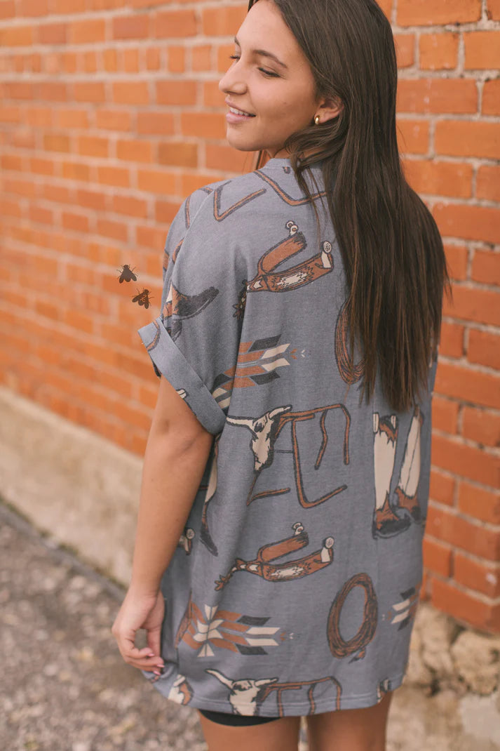 That Westy Gal Western Print Oversized Tee S/M
