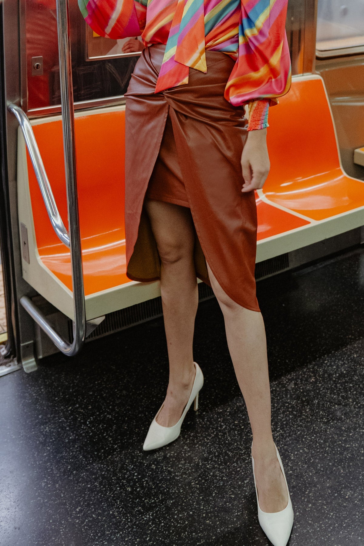 Flying Tomato Choose Us Leather Midi Skirt