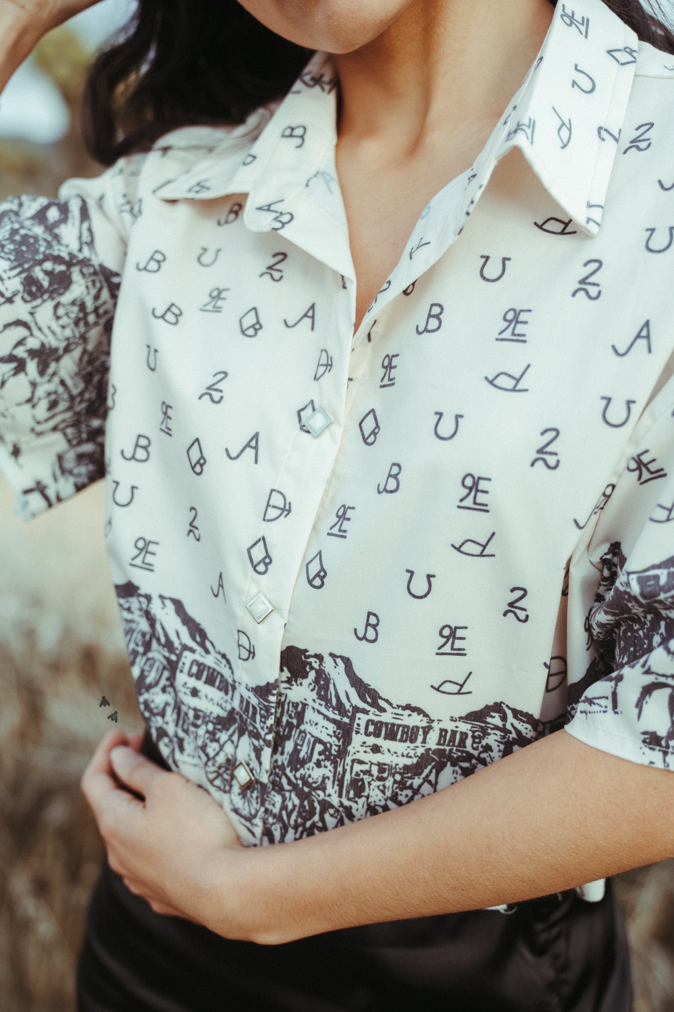 Tombstone Town Button Up Cropped Shirt
