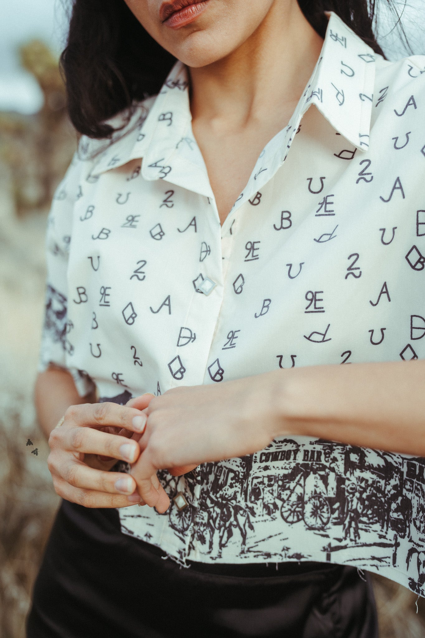 Tombstone Town Button Up Cropped Shirt