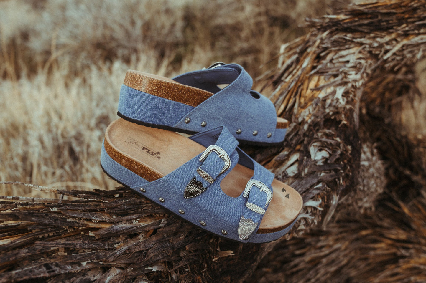 Platinum Buckles *Denim Sandals