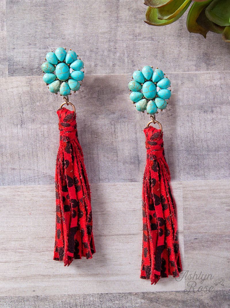 Keep Company Leopard Fringe Earrings, Red