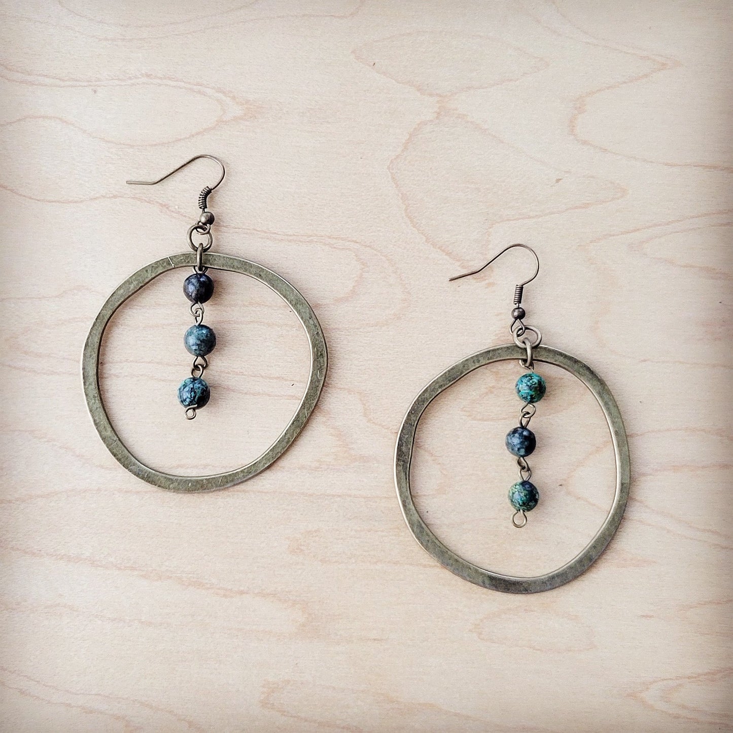 The Jewelry Junkie Western Copper Hoop Earrings w/ African Turquoise Beads 200t