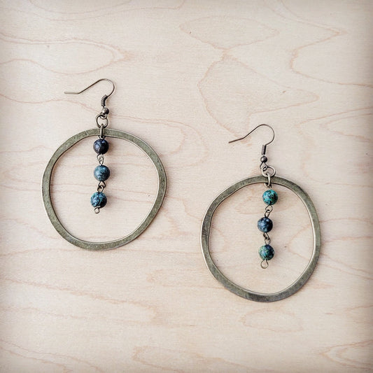 The Jewelry Junkie Western Copper Hoop Earrings w/ African Turquoise Beads 200t
