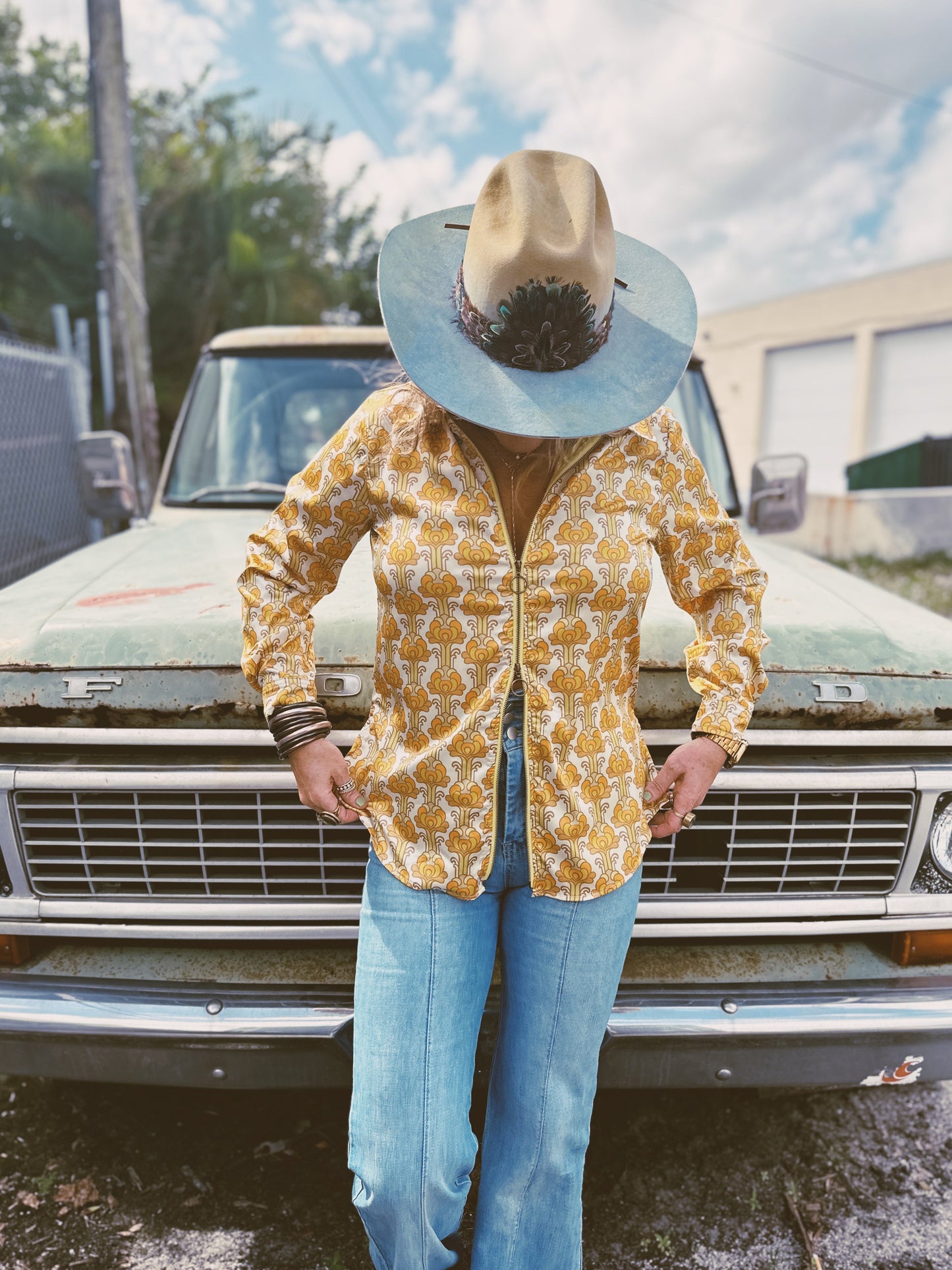 Streets Of Gold Golden Yellow Tulip Zipper Front Blouse