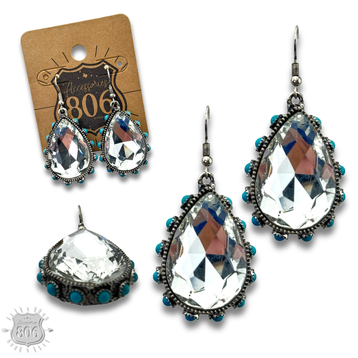 Pink Panache Rhinestone bead studded teardrop earring - LC