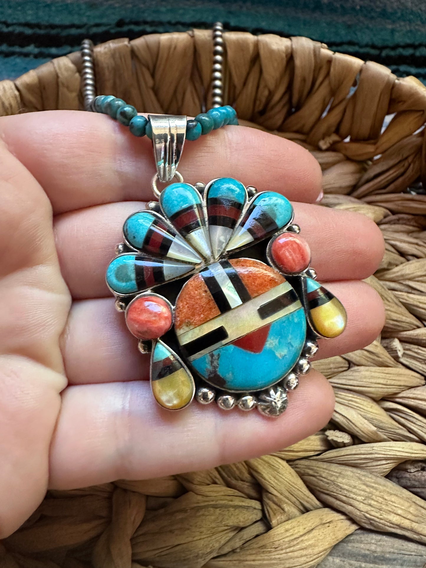 Gorgeous Handmade Sterling Silver Multi Stone Sunface Pendant