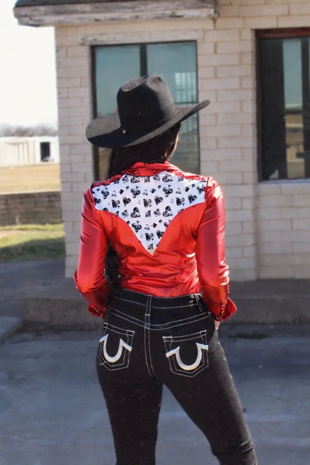 High Stakes Ruby Red Metallic Pearl Snap Arena Barrel Racer Rodeo Shirt