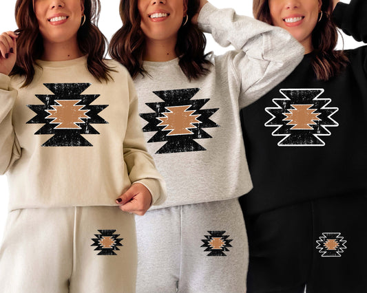 Black and Tan Aztec Sweatsuit  - Sweatshirt or Sweatpants