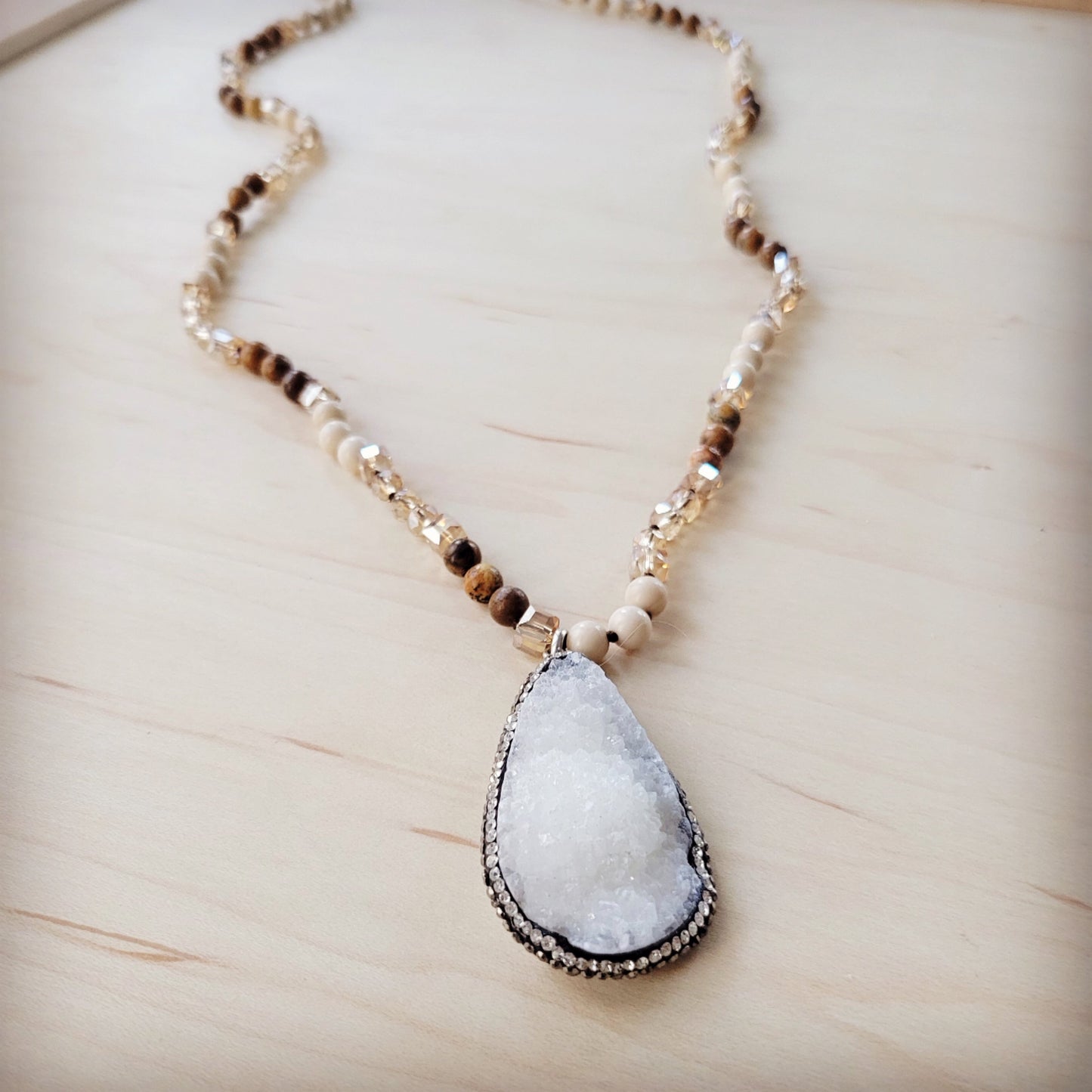 The Jewelry Junkie Picture Jasper Beaded Necklace w/ Druzy Pendant 262v