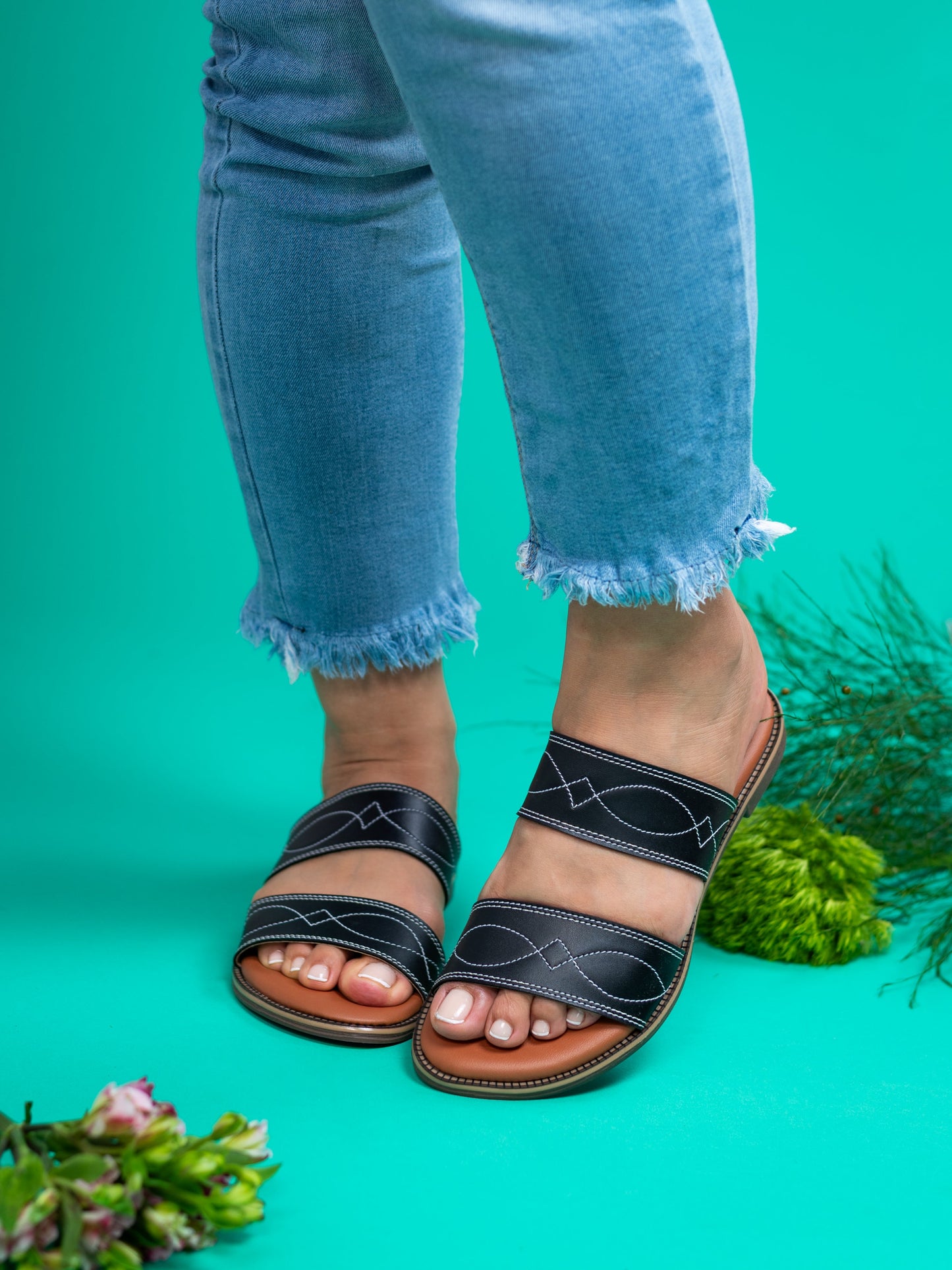 ELIZA Black Western Cowgirl Boot Stitch Sandals