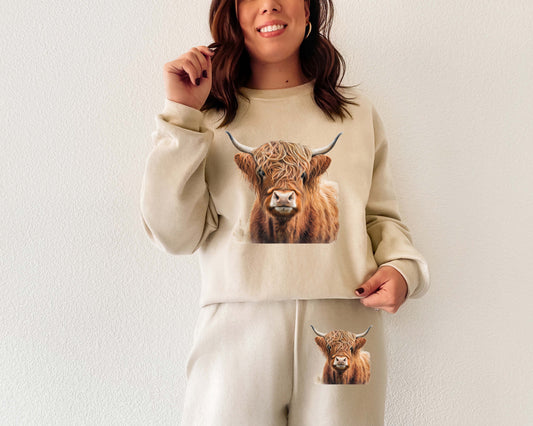 Highland Cow Sweatsuit Set- Sweatshirt Or Sweatpants