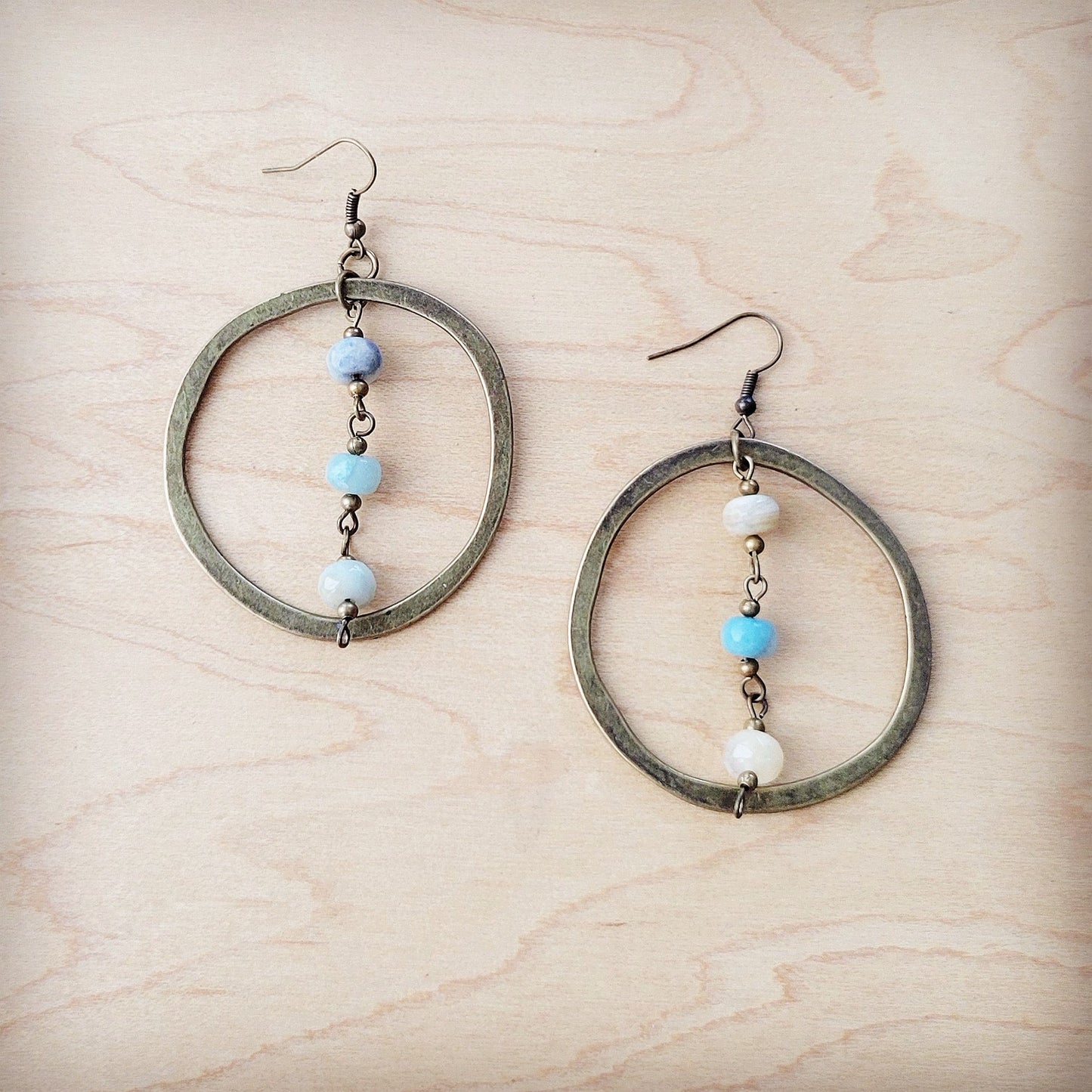 The Jewelry Junkie Western Copper Hoop Earrings w/ Amazonite Beads 200r