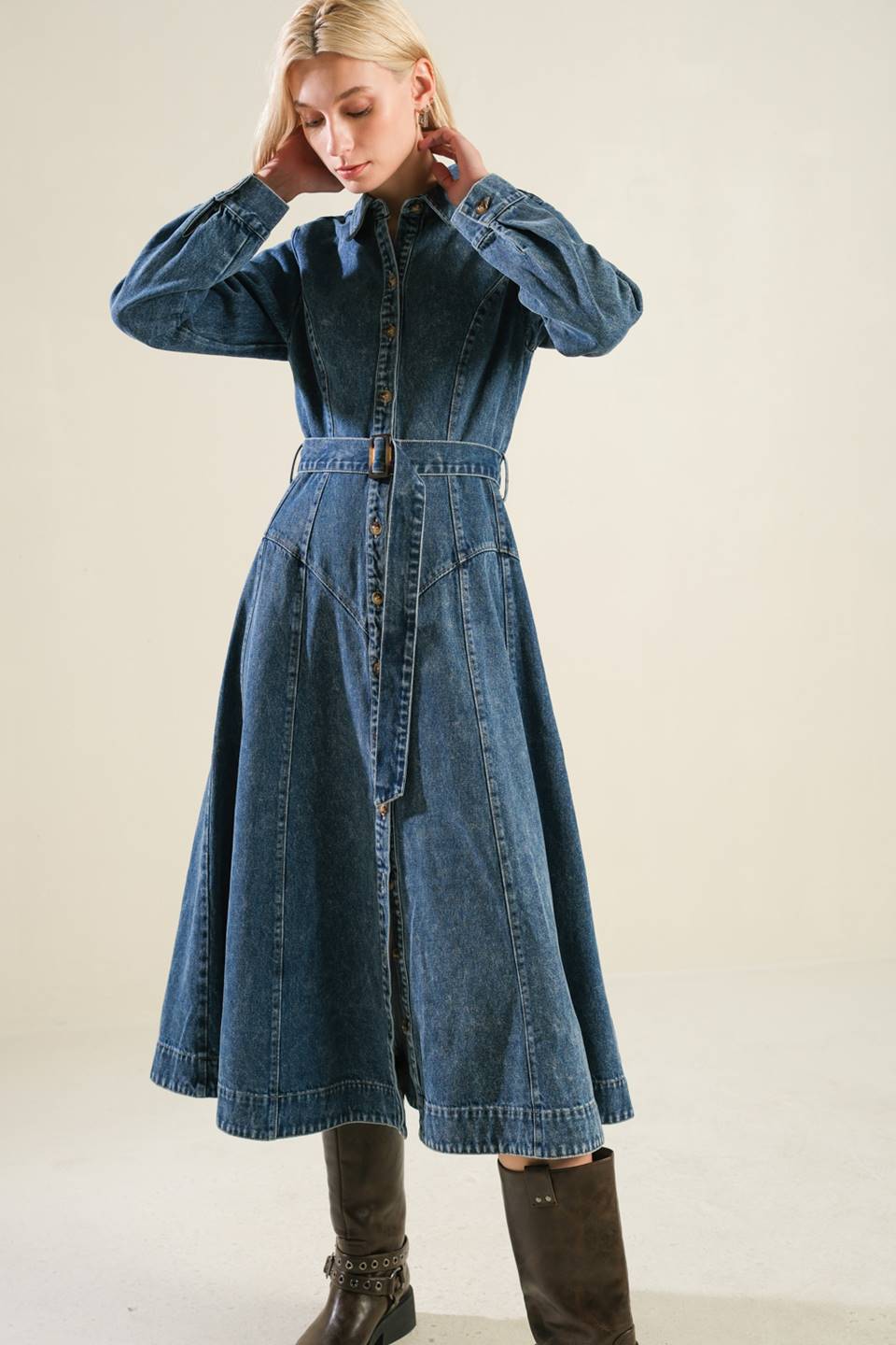 Life with You Denim Midi Western Dress