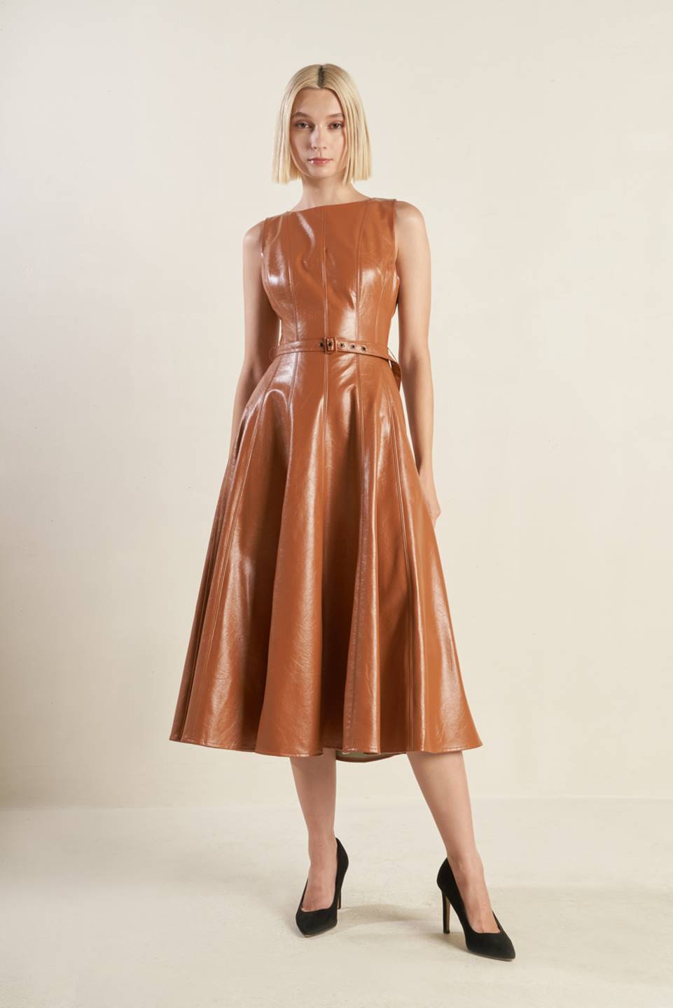 Flying Tomato Lunar Symphony Faux Leather Midi Dress