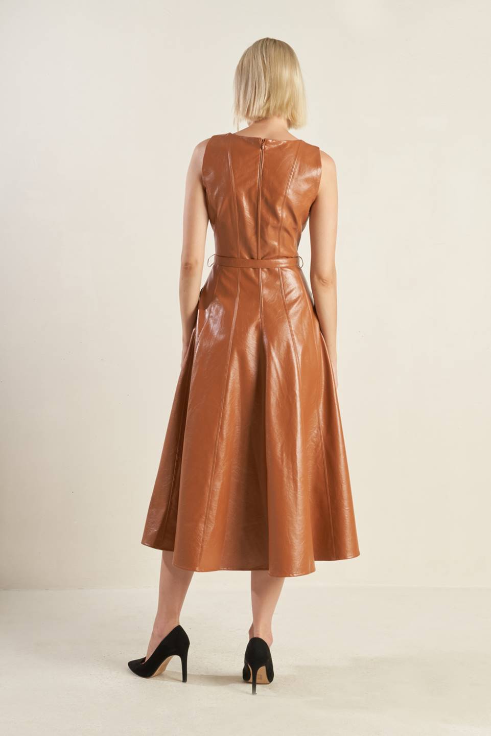 Flying Tomato Lunar Symphony Faux Leather Midi Dress