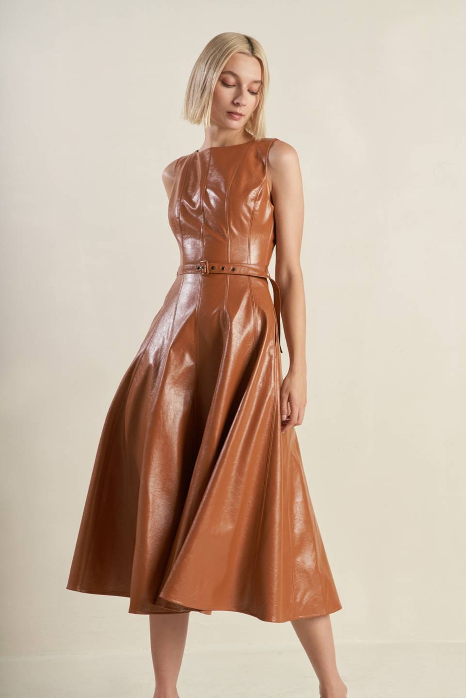 Flying Tomato Lunar Symphony Faux Leather Midi Dress