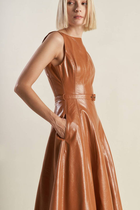 Flying Tomato Lunar Symphony Faux Leather Midi Dress