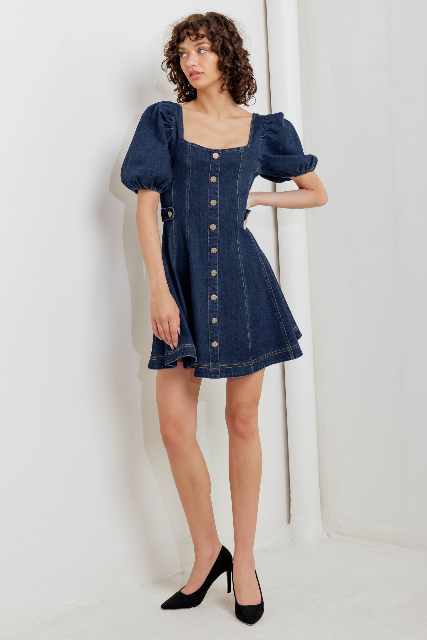 Flying Tomato Puff & Play Denim Mini Dress