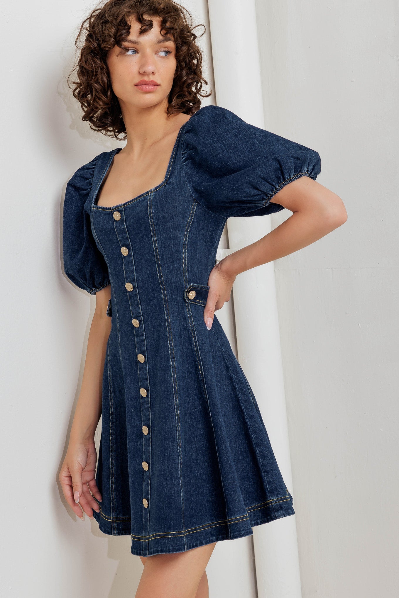 Puff & Play Denim Mini Dress L FREEMARKET Indigo Denim / S Puff & Play Denim Mini Dress L FREEMARKET Indigo Denim / S