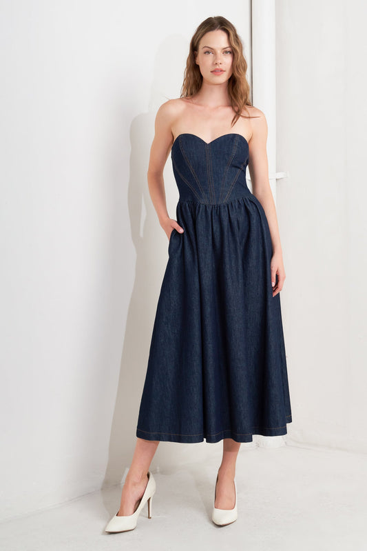 Flying Tomato Vintage Siren Denim Midi Dress