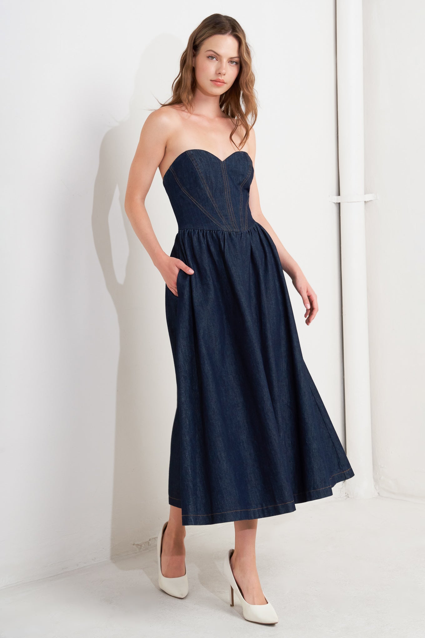 VINTAGE SIREN DENIM MIDI DRESS l FREEMARKET DENIM / M