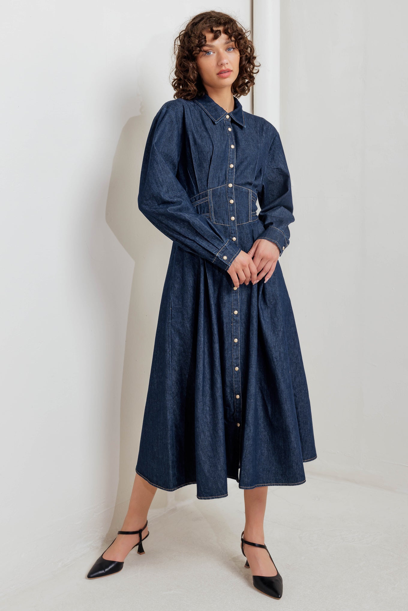 Flying Tomato Vintage Blues Denim Midi Dress