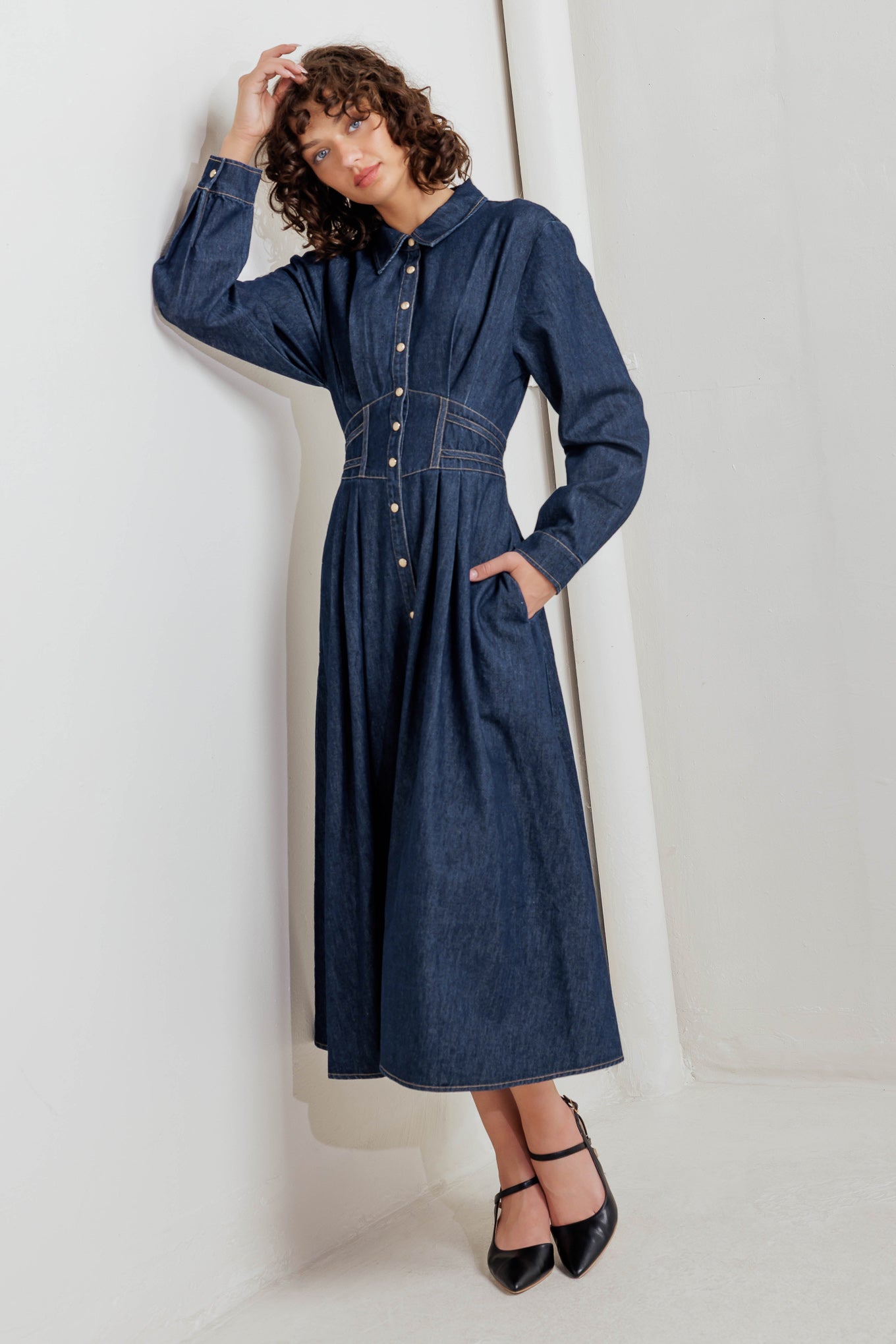 Flying Tomato Vintage Blues Denim Midi Dress