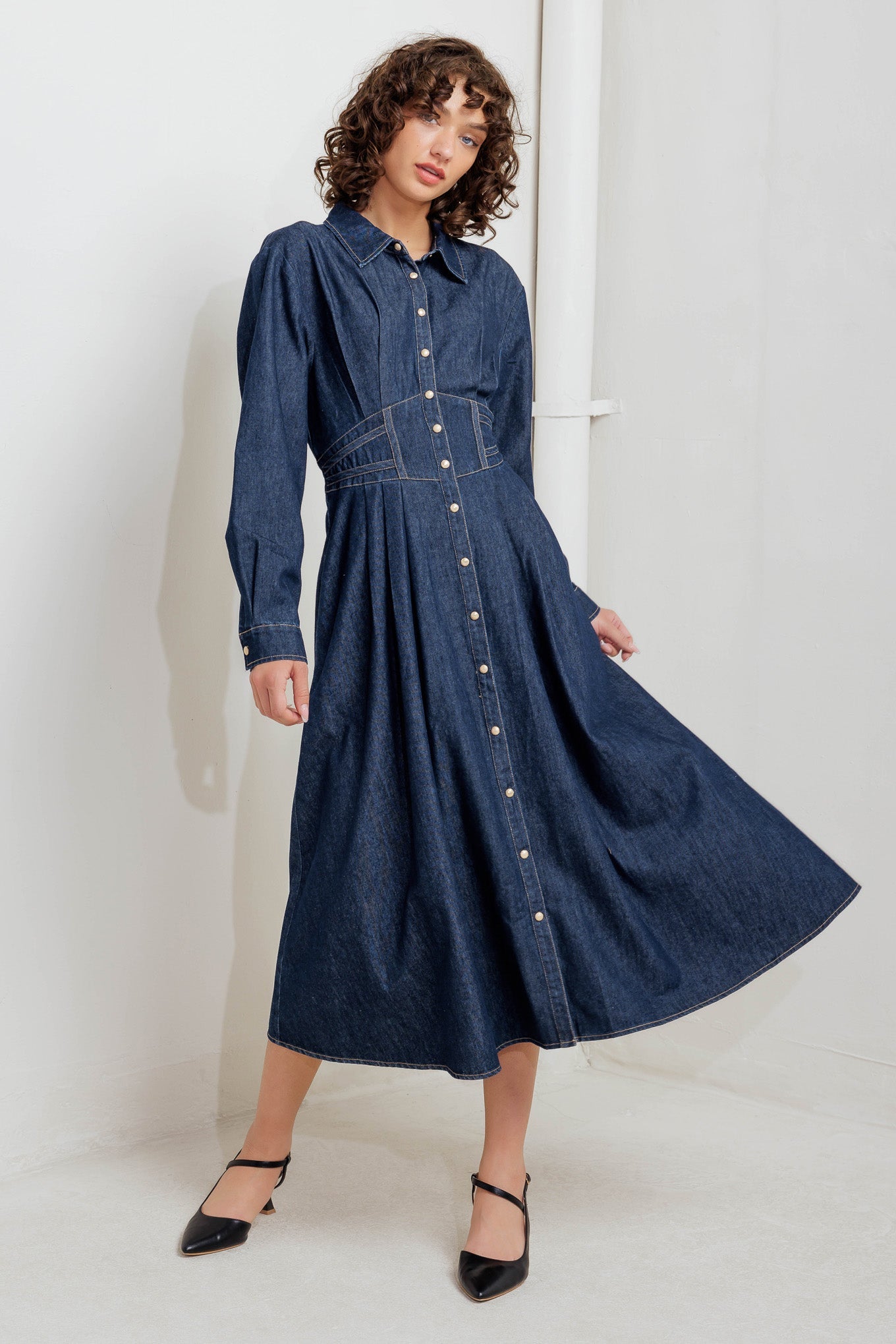 Flying Tomato Vintage Blues Denim Midi Dress