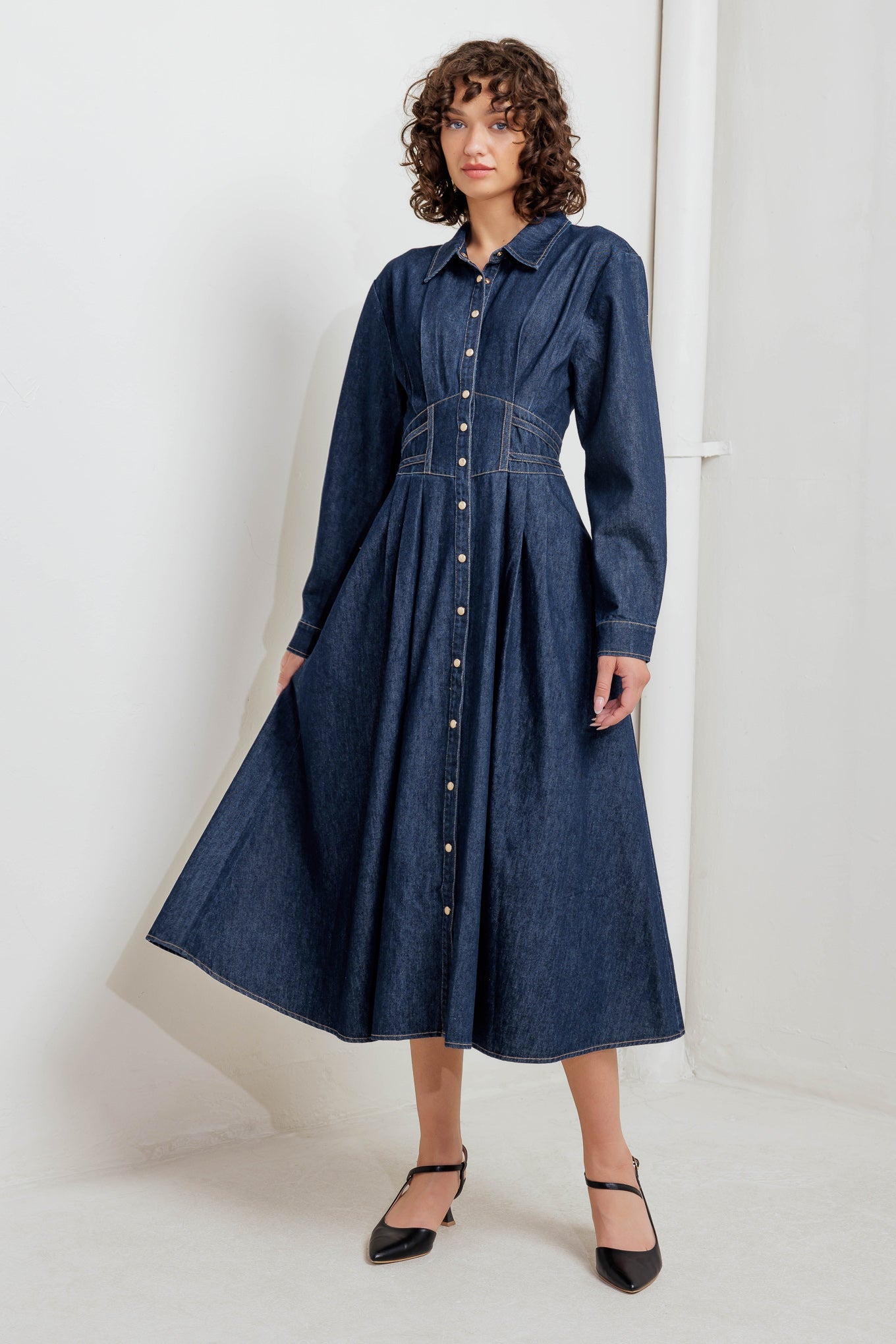 Flying Tomato Vintage Blues Denim Midi Dress