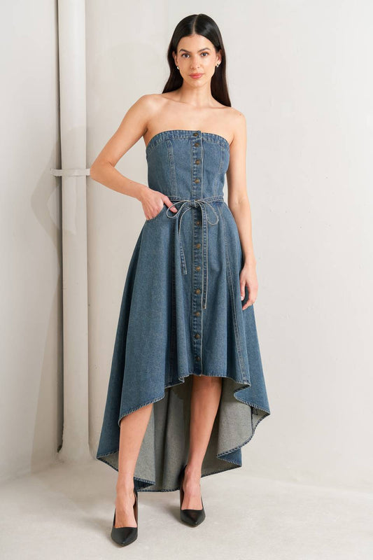 Flying Tomato Midnight Volume Denim Midi Dress