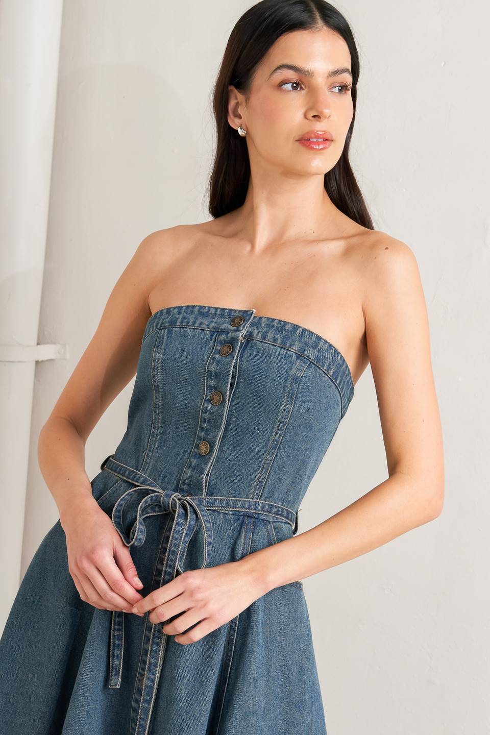 Flying Tomato Midnight Volume Denim Midi Dress