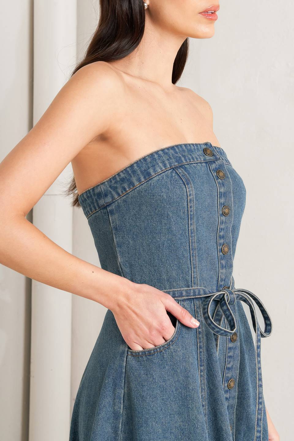 Flying Tomato Midnight Volume Denim Midi Dress