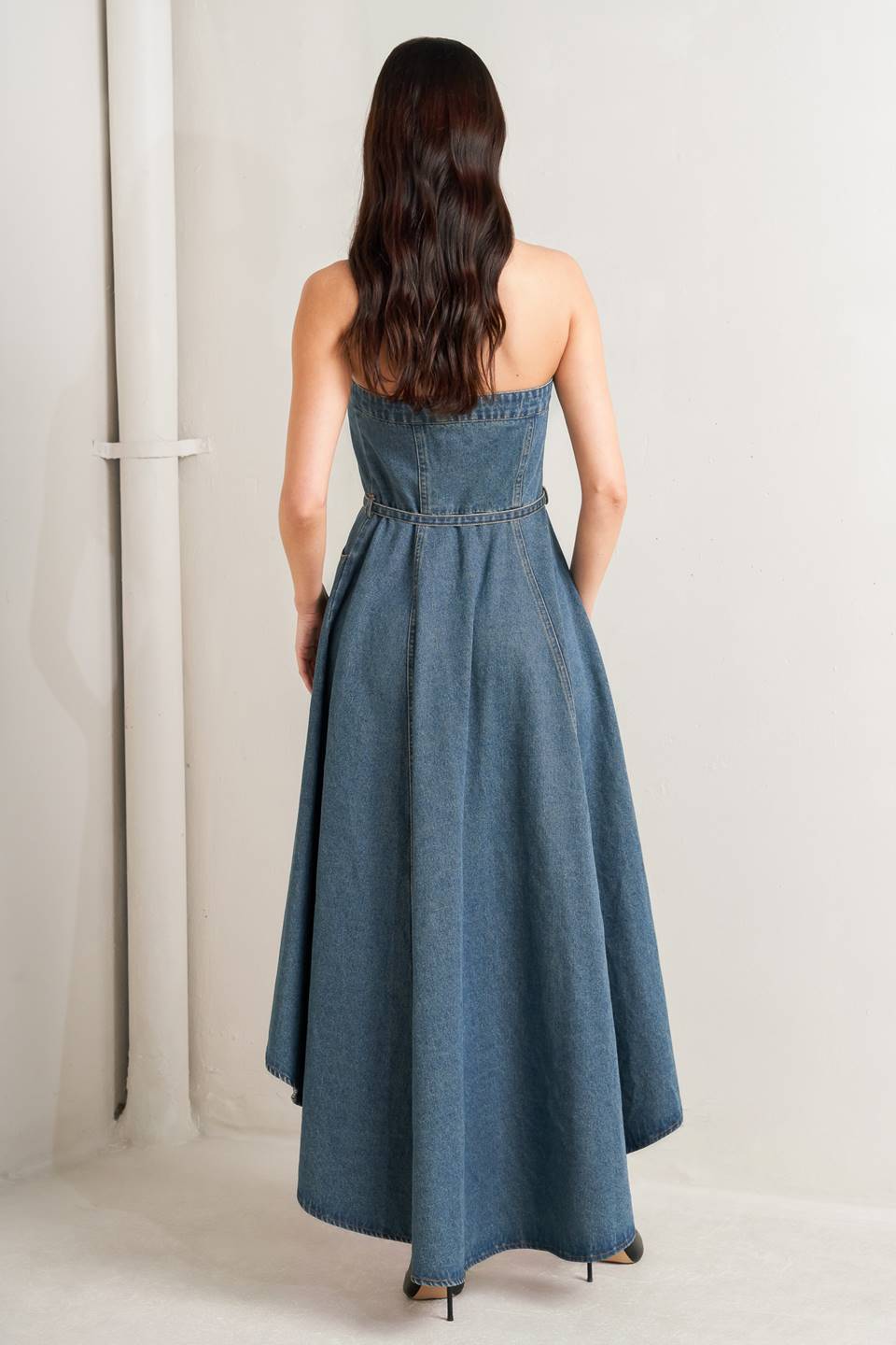 Flying Tomato Midnight Volume Denim Midi Dress