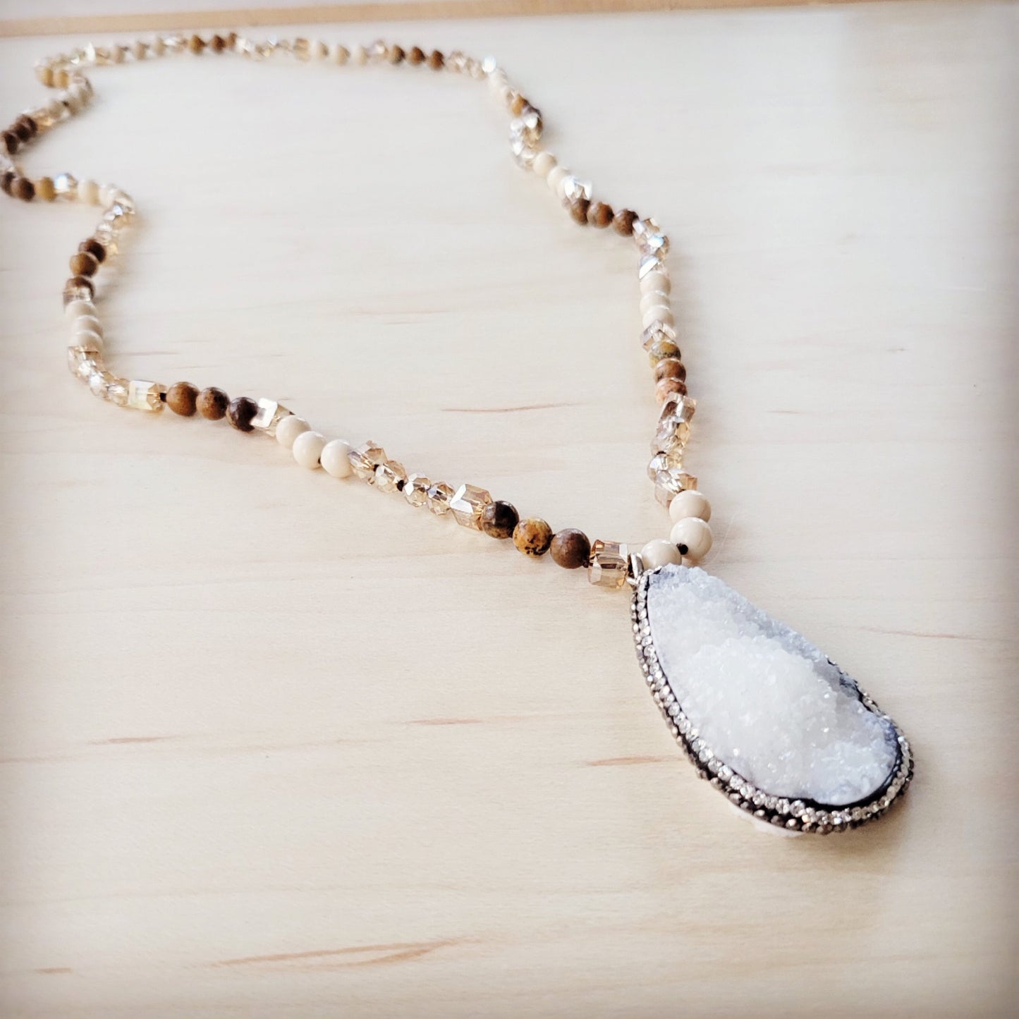 The Jewelry Junkie Picture Jasper Beaded Necklace w/ Druzy Pendant 262v