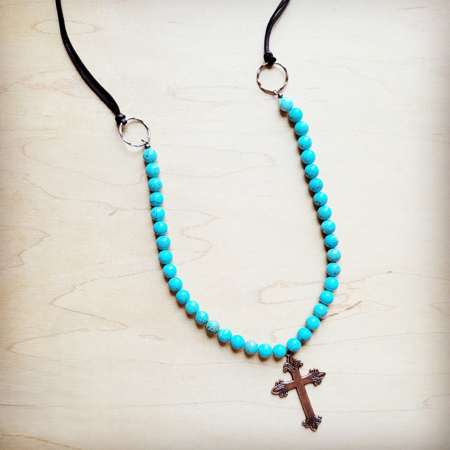 The Jewelry Junkie **Frosted Magnesite Beaded Necklace w/ Copper Cross 258i