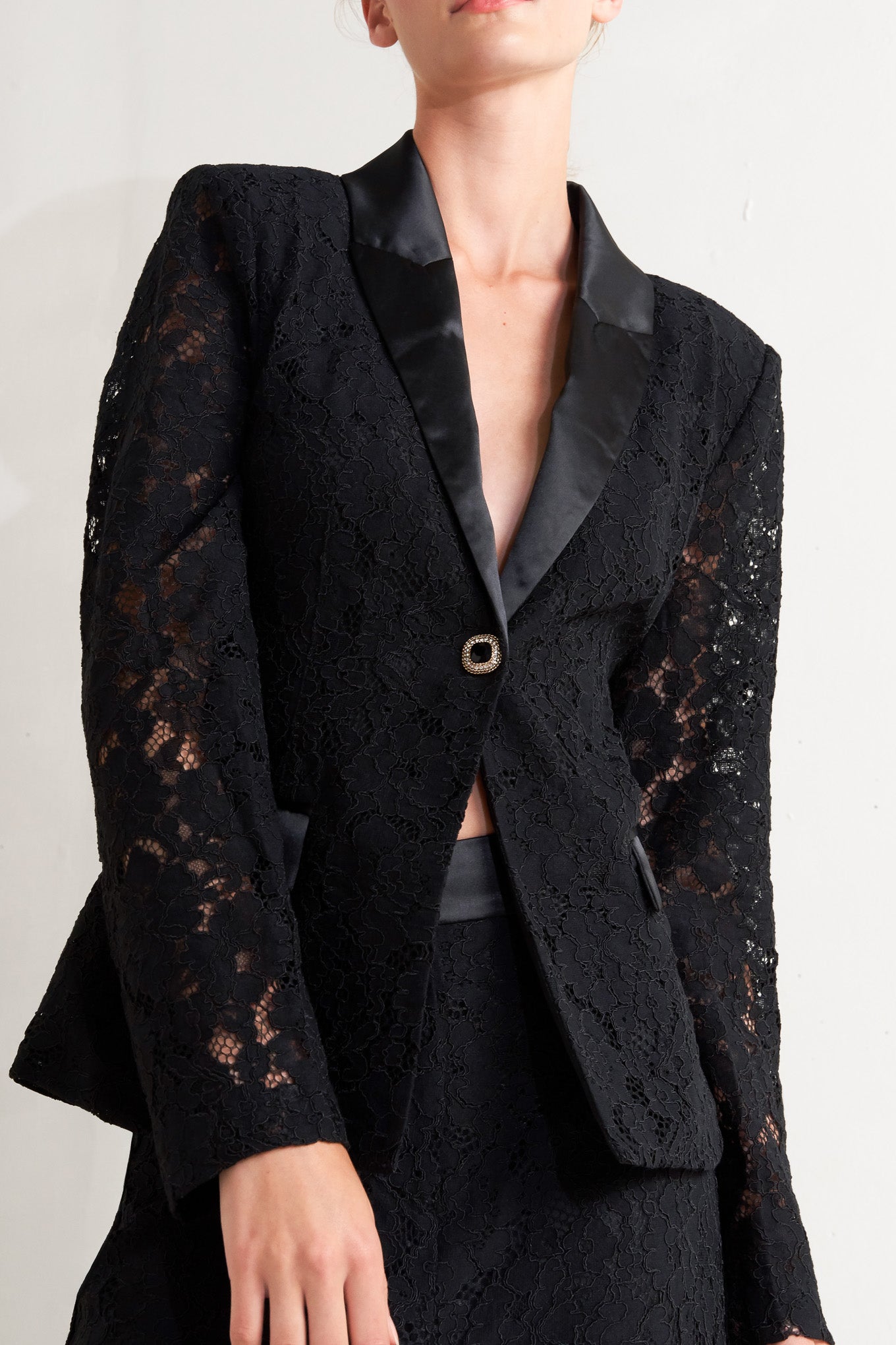 Flying Tomato Shadow Glam Woven Lace Blazer