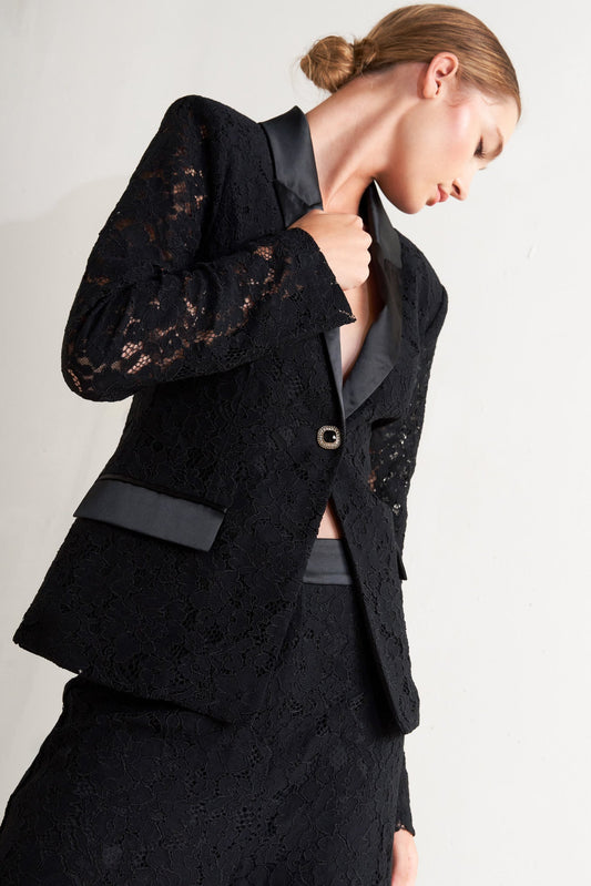 Flying Tomato Shadow Glam Woven Lace Blazer